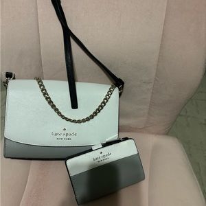 Kate spades New York gray black and white set purse and wallet